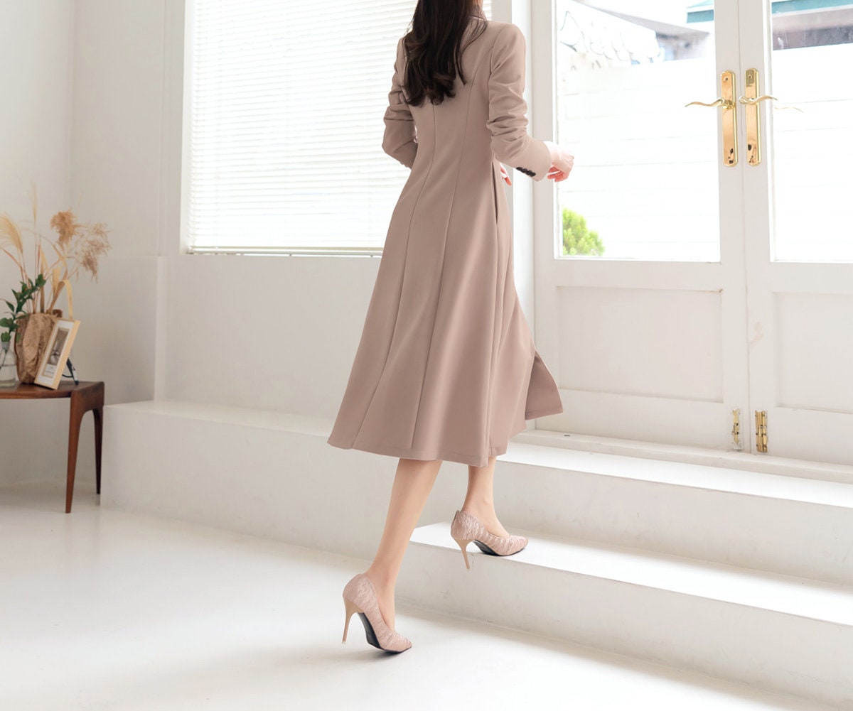 Elegant Feminin Long Dress / Korean Style Double Breasted Blazer Dress / Modern Chic Midi Dress / Jacket Dress