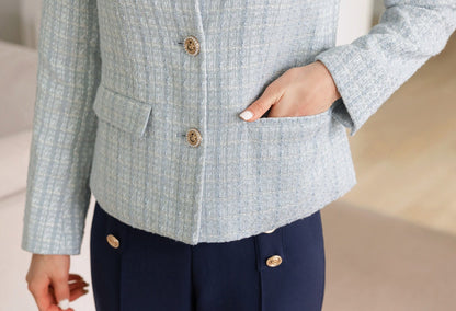 Elegant Tweed Jacket Cardigan / Korean Style Classic Cardigan Autumn Blazer / Long Sleeve Soft Jacket