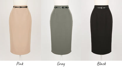 Korean Style Slim Skirt with Belt / Elegant Feminin Office Look Skirt / Basic Skirt