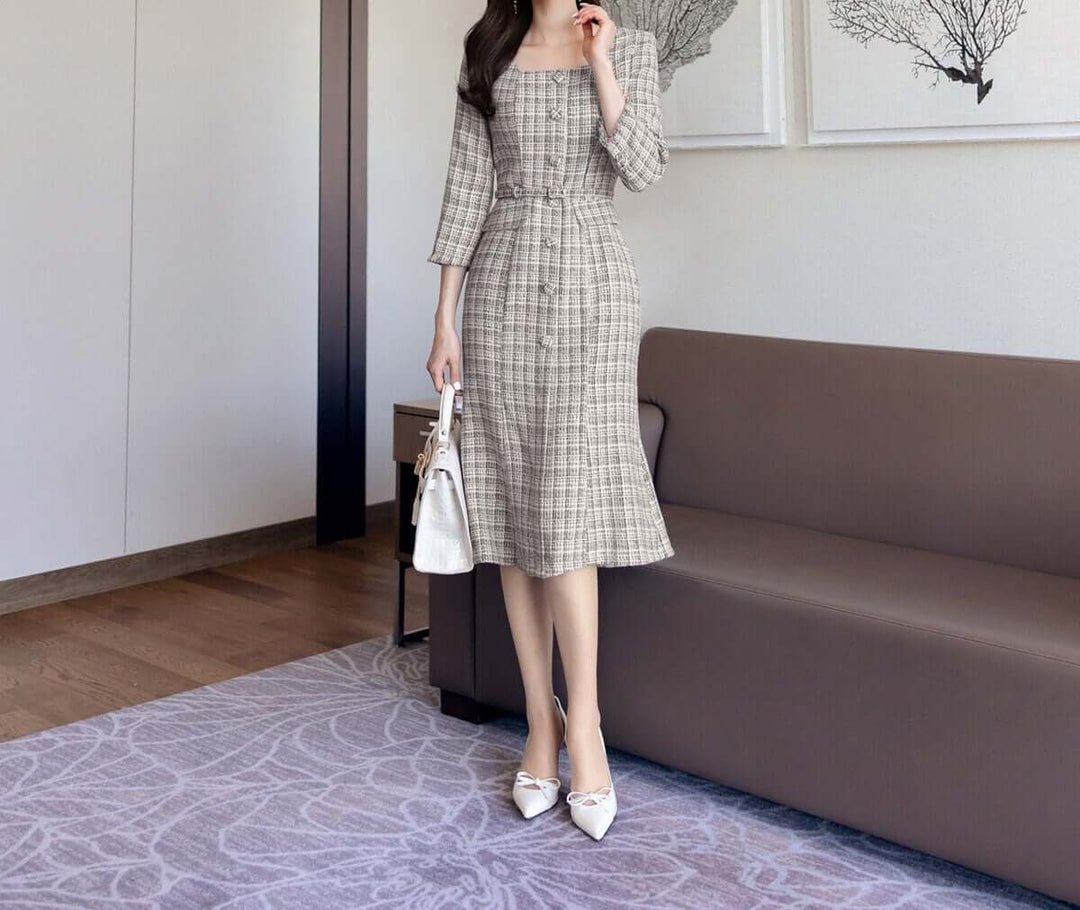 Elegant Feminine Semi-Mermaid Tweed Dress – STUDIO731