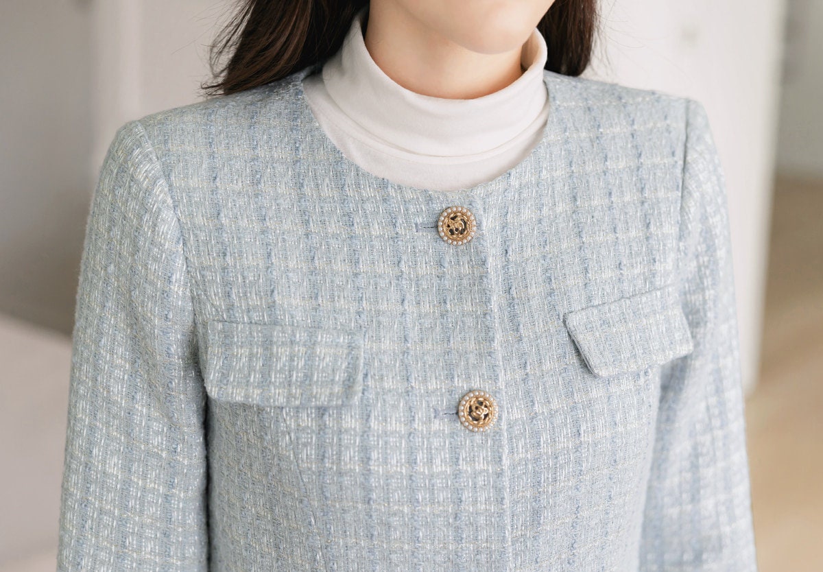 Elegant Tweed Jacket Cardigan / Korean Style Classic Cardigan Autumn Blazer / Long Sleeve Soft Jacket