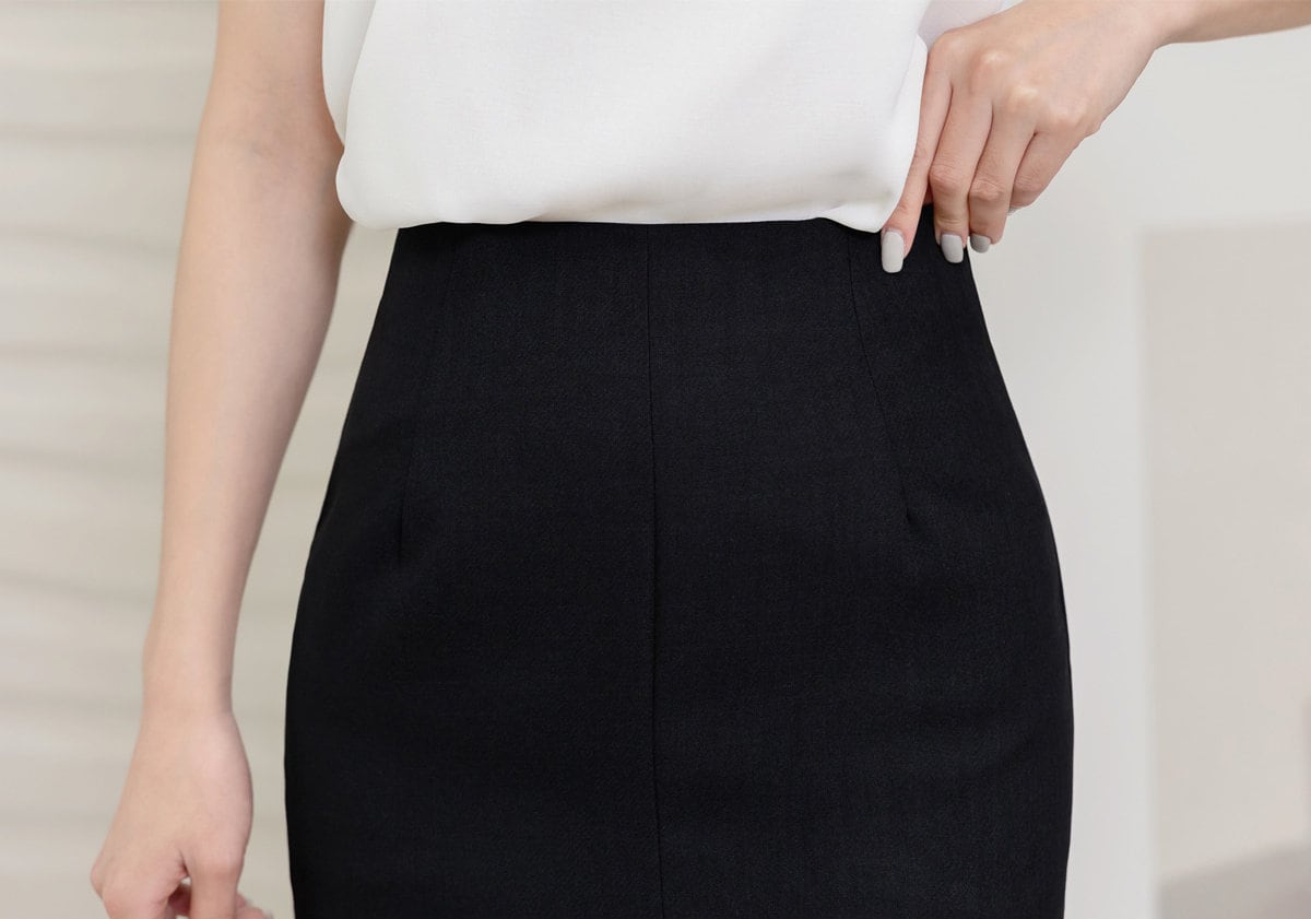 Korean Style High Waist Slim Midi Skirt / Elegant Office Look Skirt / Feminin Under Slit Skirt