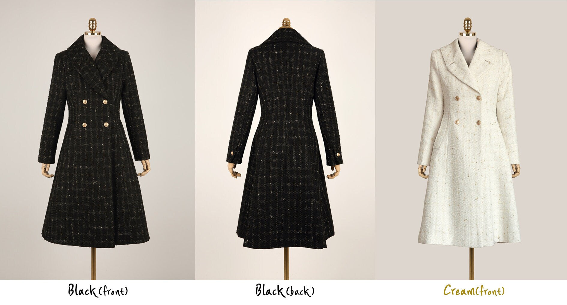 Elegant Feminine Classic Double Breasted Tweed Coat / Korean Style Coat Jacket for Women / Women Long Winter Coat