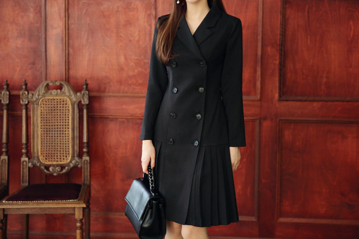 Elegant Feminin Mini Dress / Korean Style Double Breasted Blazer Dress / Modern Chic Midi Dress / Jacket Dress