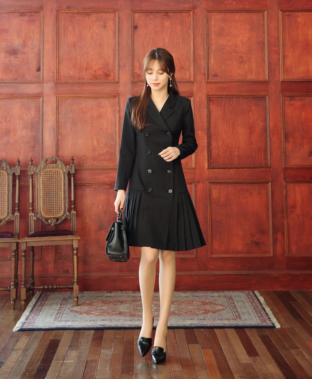 Elegant Feminin Mini Dress / Korean Style Double Breasted Blazer Dress / Modern Chic Midi Dress / Jacket Dress