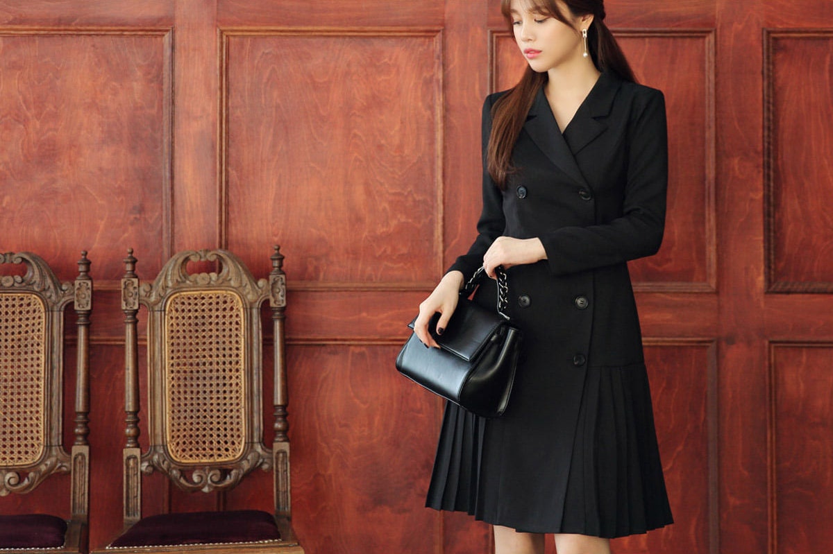 Elegant Feminin Mini Dress / Korean Style Double Breasted Blazer Dress / Modern Chic Midi Dress / Jacket Dress