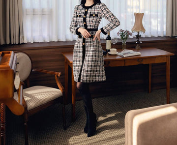 green emerald velvet dress BALMAIN WHITE TWEED DRESS WITH GOLD BUTTONS main image 0