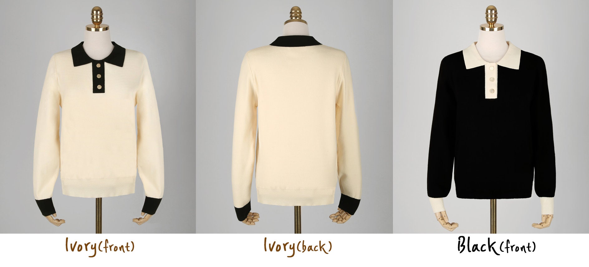 Long Sleeve Soft Knit Top with Gold Button / Korean Style Women Clothes / Office Look Top / Everyday Soft Knit Top