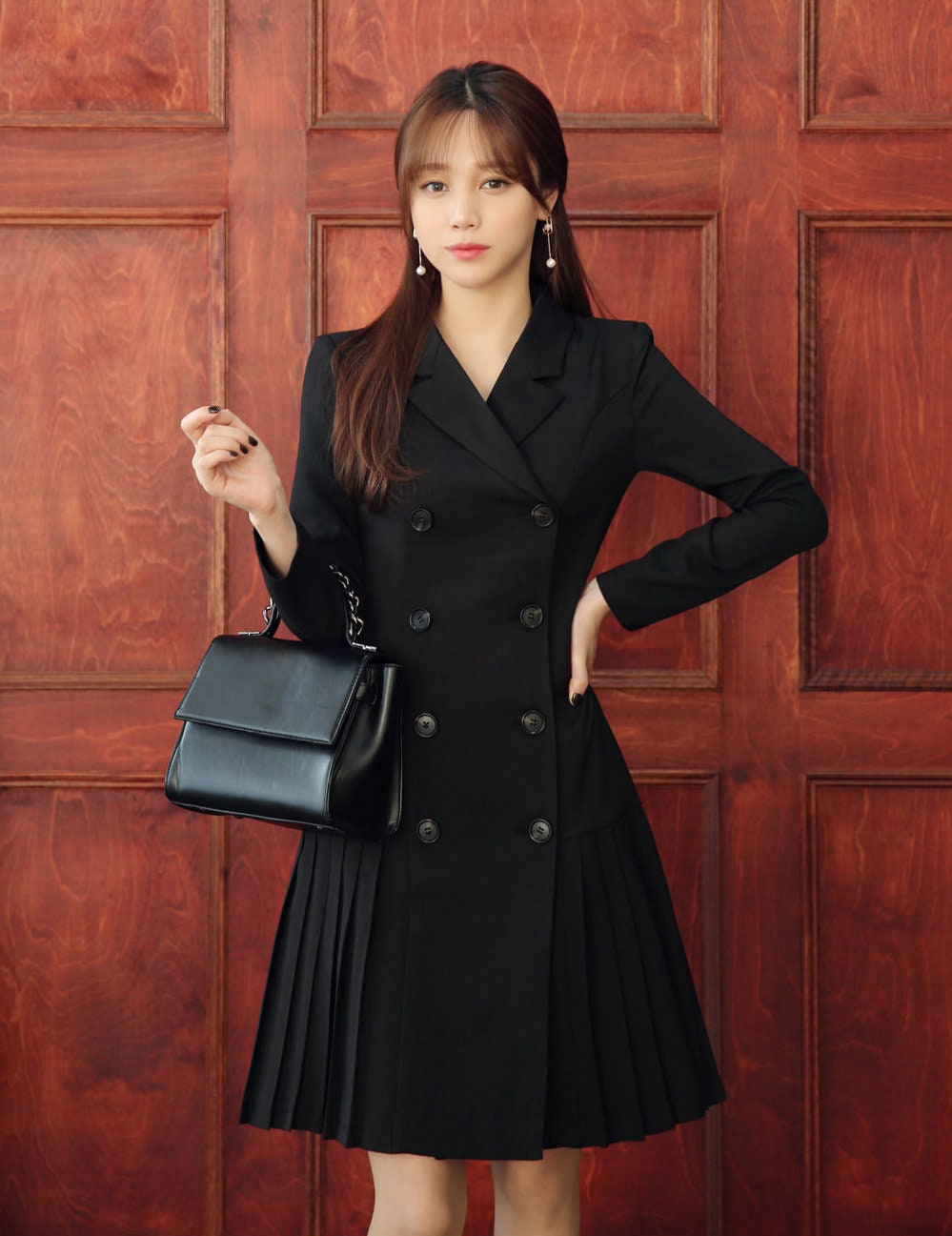 Elegant Feminin Mini Dress / Korean Style Double Breasted Blazer Dress / Modern Chic Midi Dress / Jacket Dress