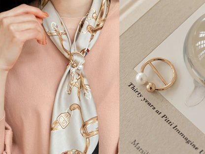 Elegant Feminine Gold Pearl Scarf Ring / Korean Style Scarf Clip / Luxury wear Elegant Scarf Jewelry