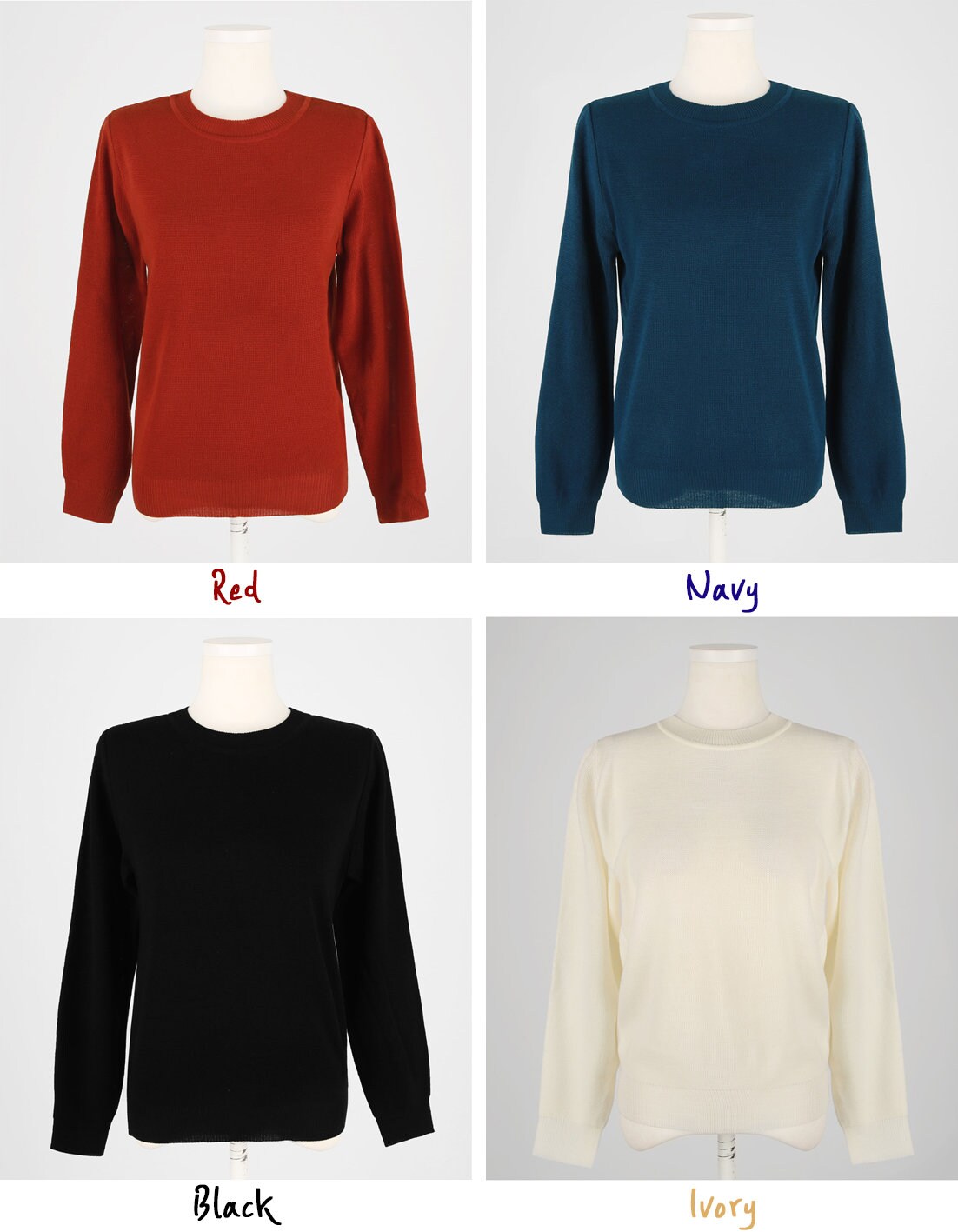 Classic Long Sleeve Crew Neck Knit Top / Korean Style Women Clothes / Office Look Top / Everyday Basic Soft Knit Top