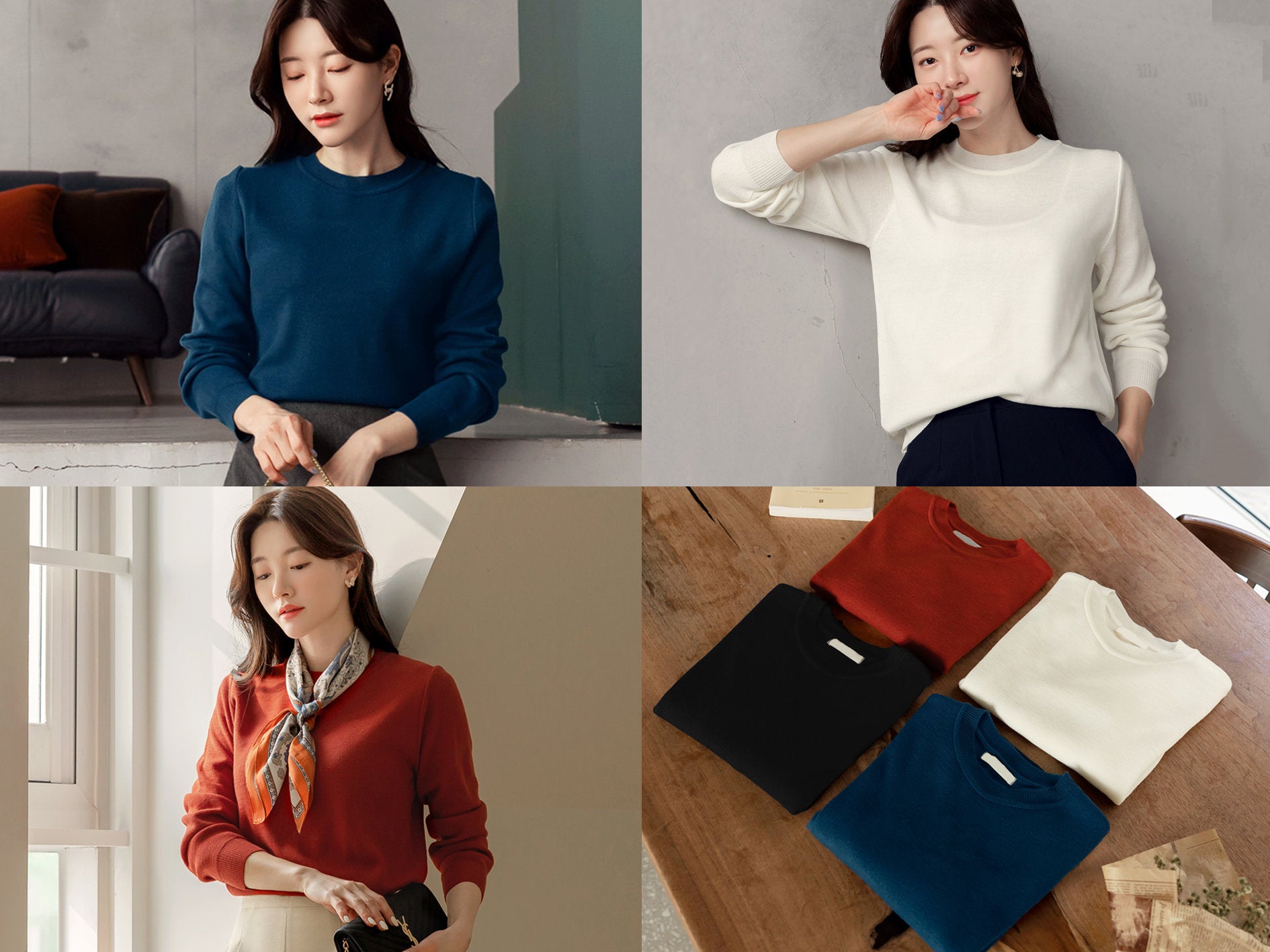 Classic Long Sleeve Crew Neck Knit Top / Korean Style Women Clothes / Office Look Top / Everyday Basic Soft Knit Top