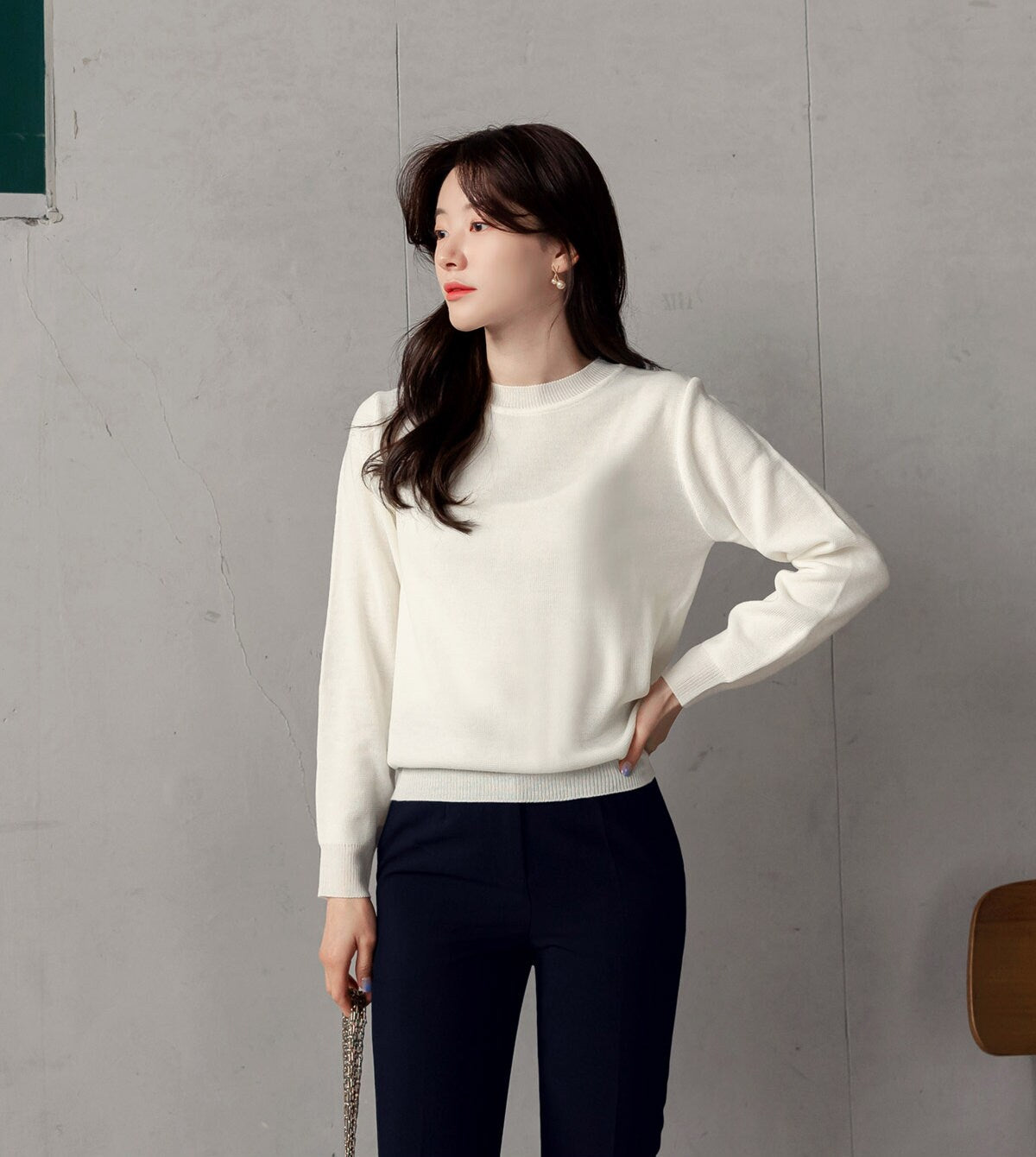 Classic Long Sleeve Crew Neck Knit Top / Korean Style Women Clothes / Office Look Top / Everyday Basic Soft Knit Top