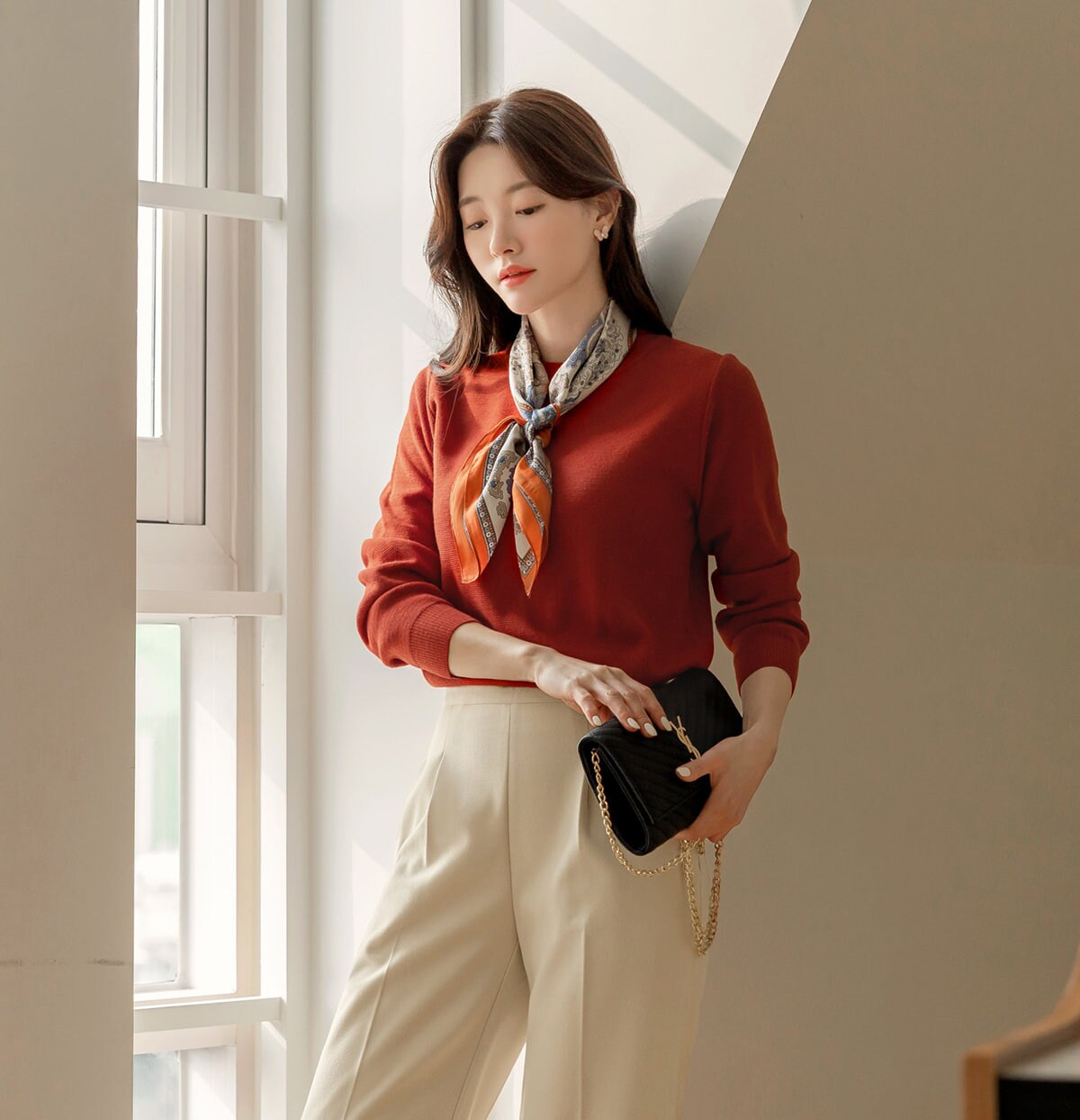 Classic Long Sleeve Crew Neck Knit Top / Korean Style Women Clothes / Office Look Top / Everyday Basic Soft Knit Top