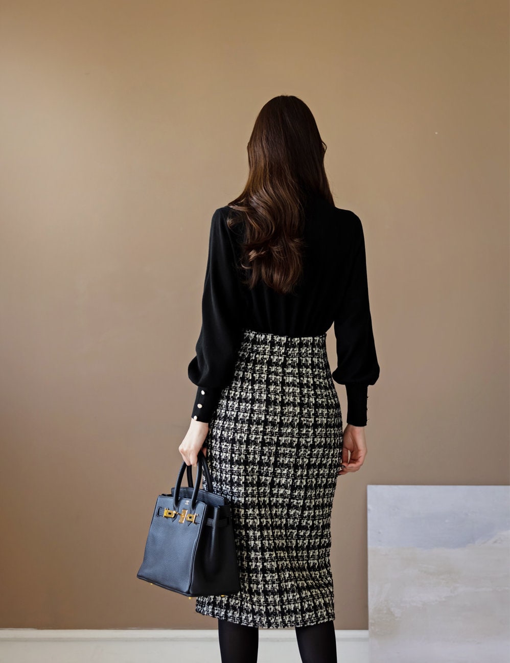 Elegant Tweed Skirt / Korean Style Slim Midi Skirt / Elegant Office Look Skirt / Glamorous Feminine Warm Skirt