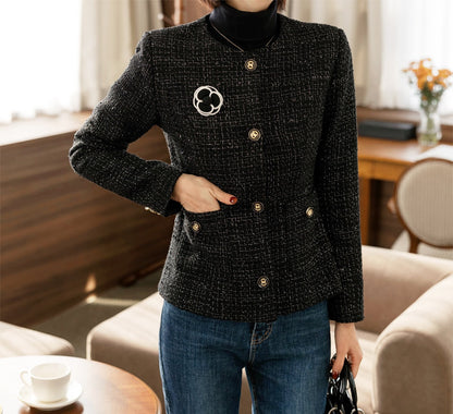 Elegant Tweed Jacket Blazer/ Korean Style Classic Cardigan Autumn Blazer / Long Sleeve Soft Jacket