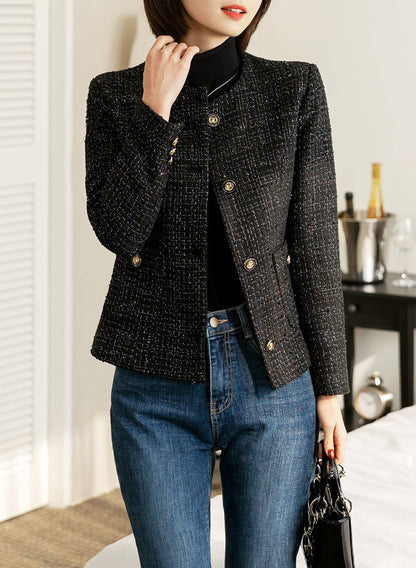 Elegant Tweed Jacket Blazer/ Korean Style Classic Cardigan Autumn Blazer / Long Sleeve Soft Jacket