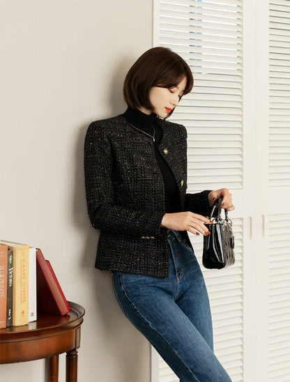 Elegant Tweed Jacket Blazer/ Korean Style Classic Cardigan Autumn Blazer / Long Sleeve Soft Jacket