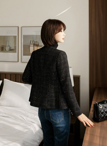 Elegant Tweed Jacket Blazer/ Korean Style Classic Cardigan Autumn Blazer / Long Sleeve Soft Jacket