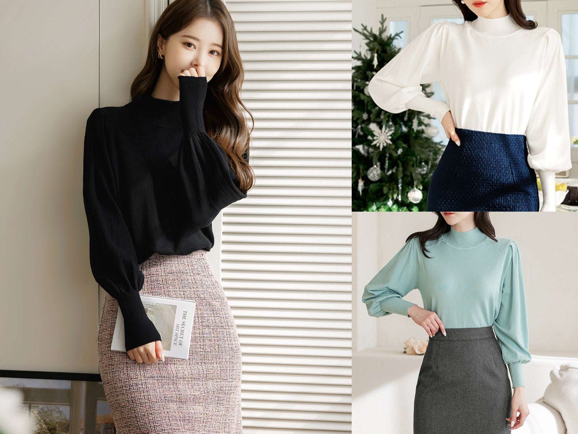 Classic Feminine Long Sleeve Soft Knit Top / Korean Style Women Clothes / Office Look Top / Everyday Basic Soft Knit Top