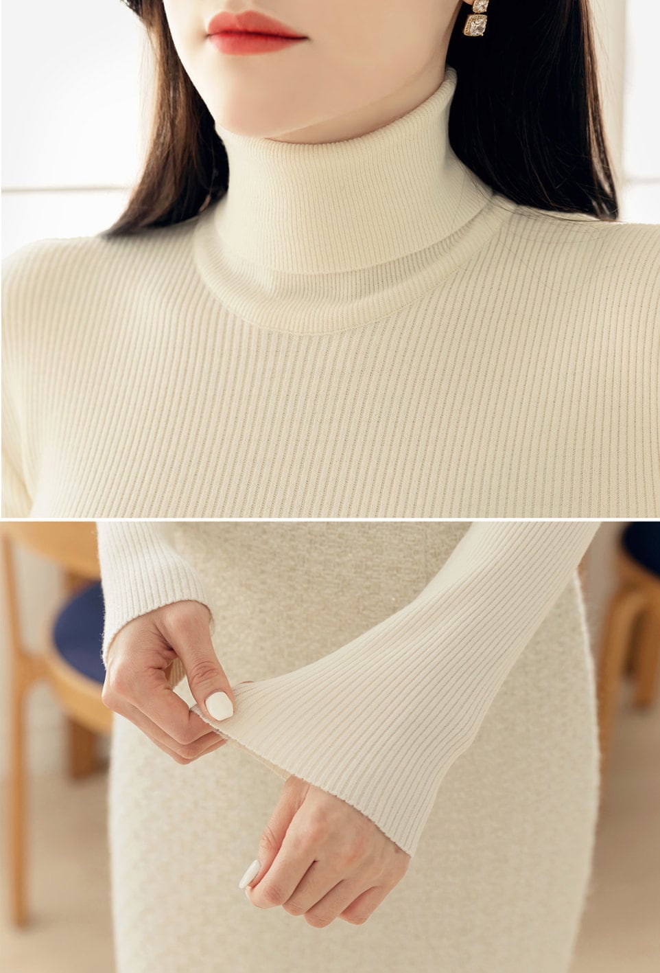 Long Sleeve High Neck Knit Top / Korean Style Women Clothes / Office Look Top / Everyday Basic Soft Knit Top