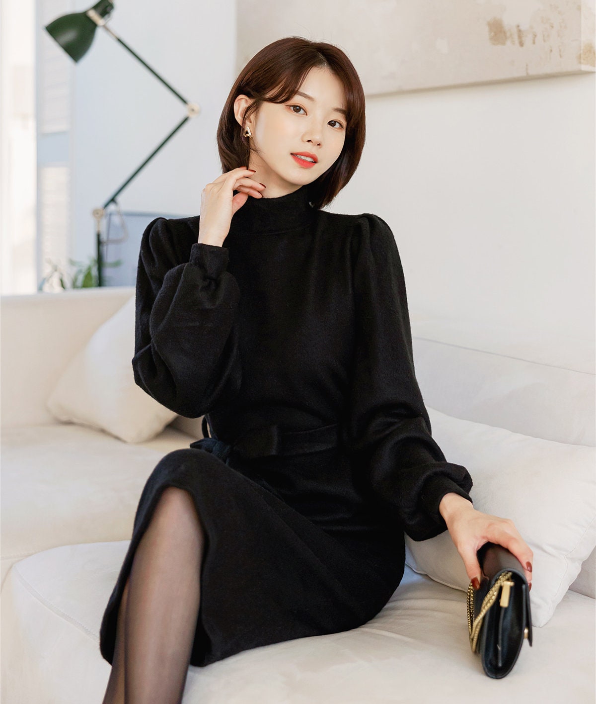 Elegant Feminin Long Sleeve Half-Neck Warm Dress / Korean Style Classic Midi Dress / Basic Long Sleeve Fall Winter Dress