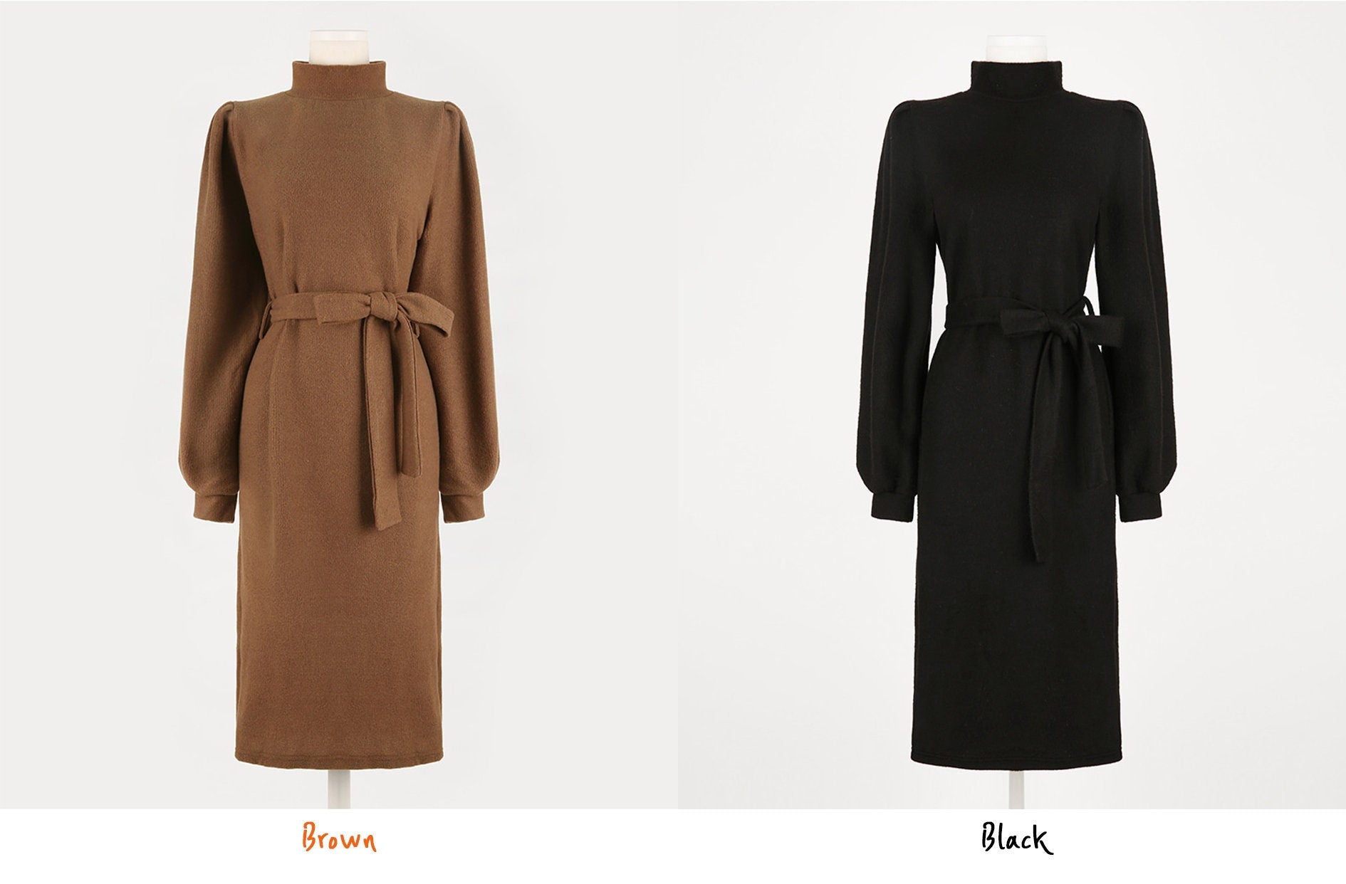 Elegant Feminin Long Sleeve Half-Neck Warm Dress / Korean Style Classic Midi Dress / Basic Long Sleeve Fall Winter Dress