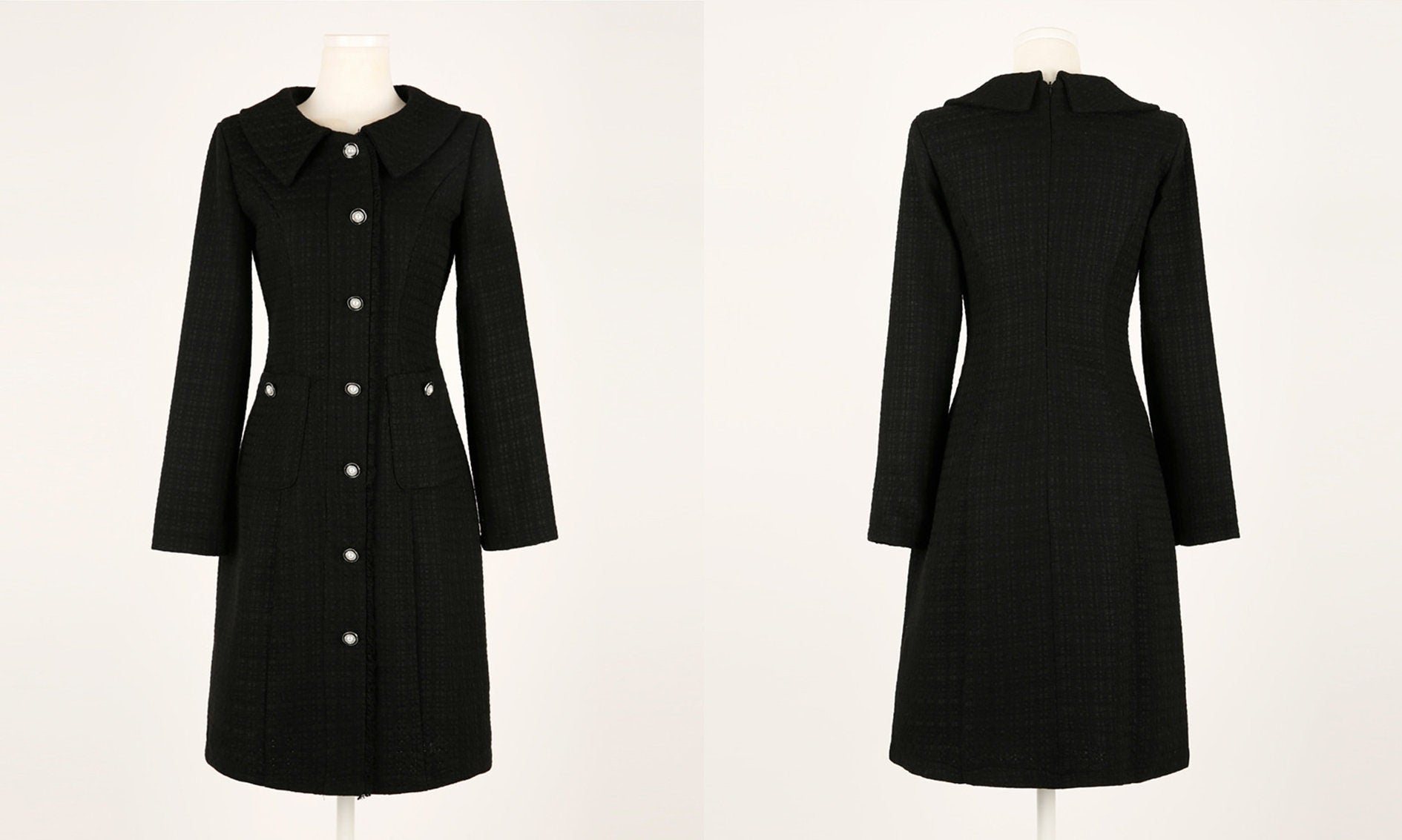 Elegant Black Tweed Dress / Korean Style Winter Mini Dress / Luxury wear Elegant Dress