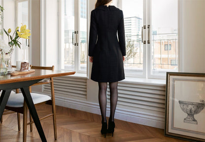 Elegant Black Tweed Dress / Korean Style Winter Mini Dress / Luxury wear Elegant Dress