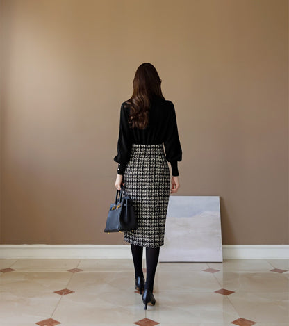 Elegant Tweed Skirt / Korean Style Slim Midi Skirt / Elegant Office Look Skirt / Glamorous Feminine Warm Skirt