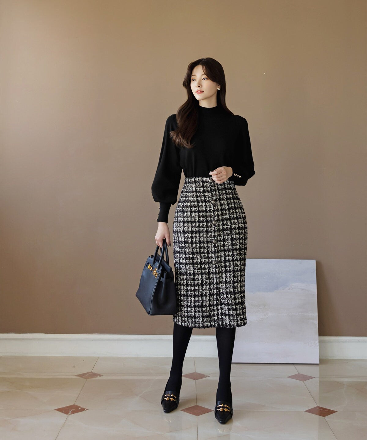 Elegant Tweed Skirt / Korean Style Slim Midi Skirt / Elegant Office Look Skirt / Glamorous Feminine Warm Skirt