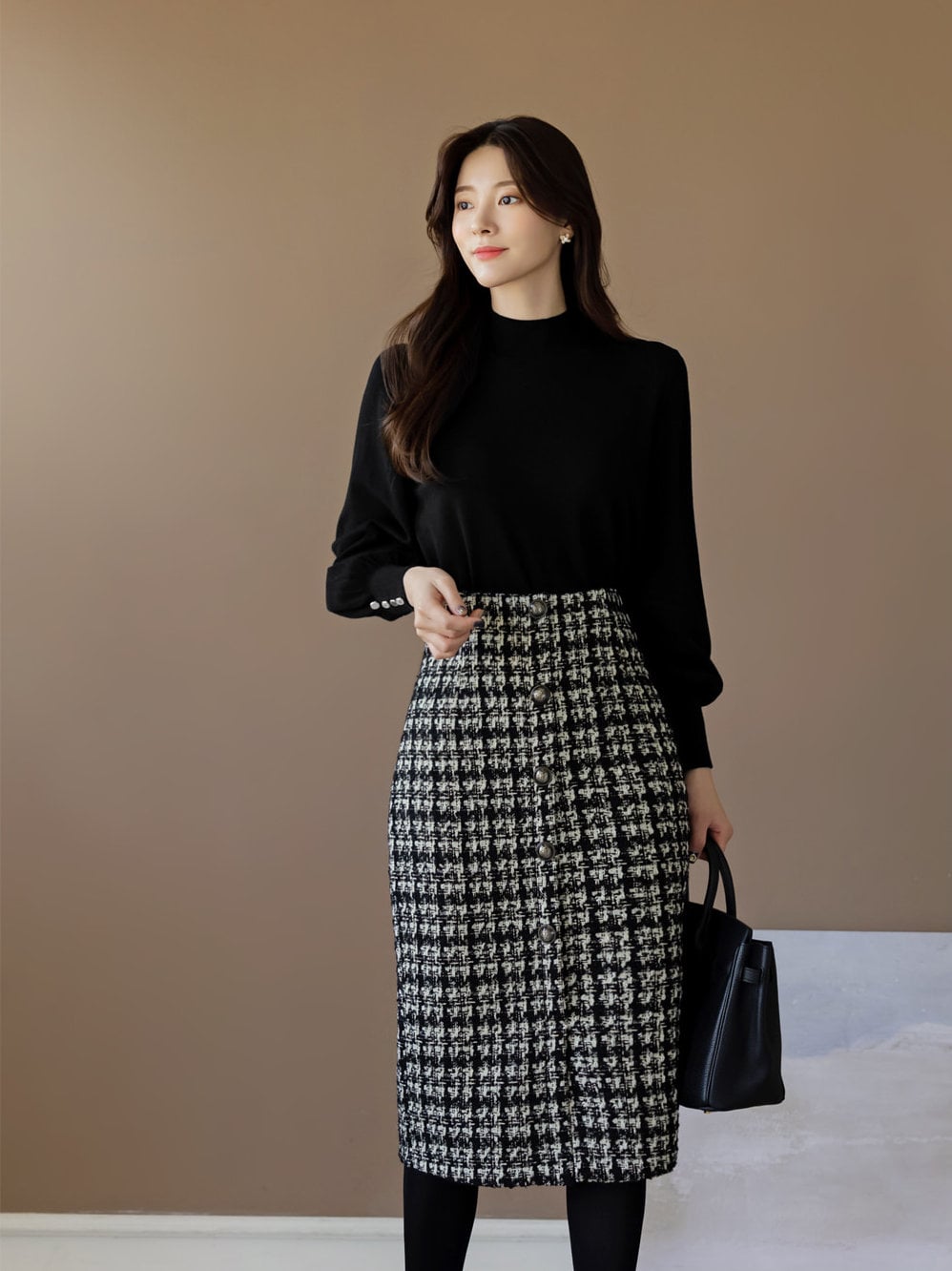 Elegant Tweed Skirt / Korean Style Slim Midi Skirt / Elegant Office Look Skirt / Glamorous Feminine Warm Skirt