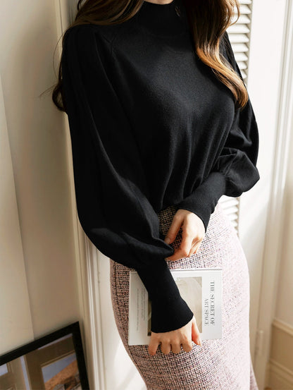 Classic Feminine Long Sleeve Soft Knit Top / Korean Style Women Clothes / Office Look Top / Everyday Basic Soft Knit Top