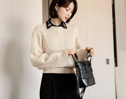 Long Sleeve Crew Neck Cozy Knit Top / Korean Style Women Clothes / Office Look Top / Everyday Basic Soft Knit Top for Winter