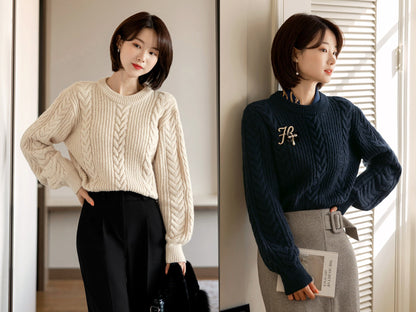 Long Sleeve Crew Neck Cozy Knit Top / Korean Style Women Clothes / Office Look Top / Everyday Basic Soft Knit Top for Winter