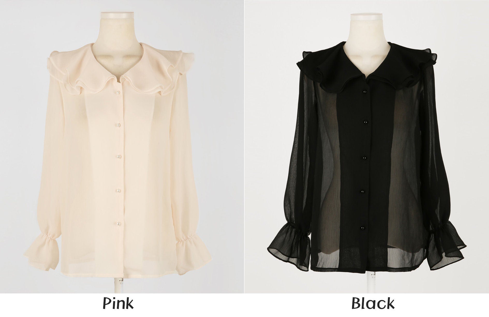 Lovely Feminine Long Sleeve Chiffon Blouse / Korean Style Wrinkle Chiffon Ruffled collar Blouse Top / Office Look Top / Everyday Soft Blouse