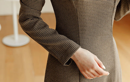 Tailored Collar Tweed Midi Dress Jacket Style Dress / Korean Style Elegant Feminin Midi Dress / Long Sleeve Chic Luxury Jacket Style Dress