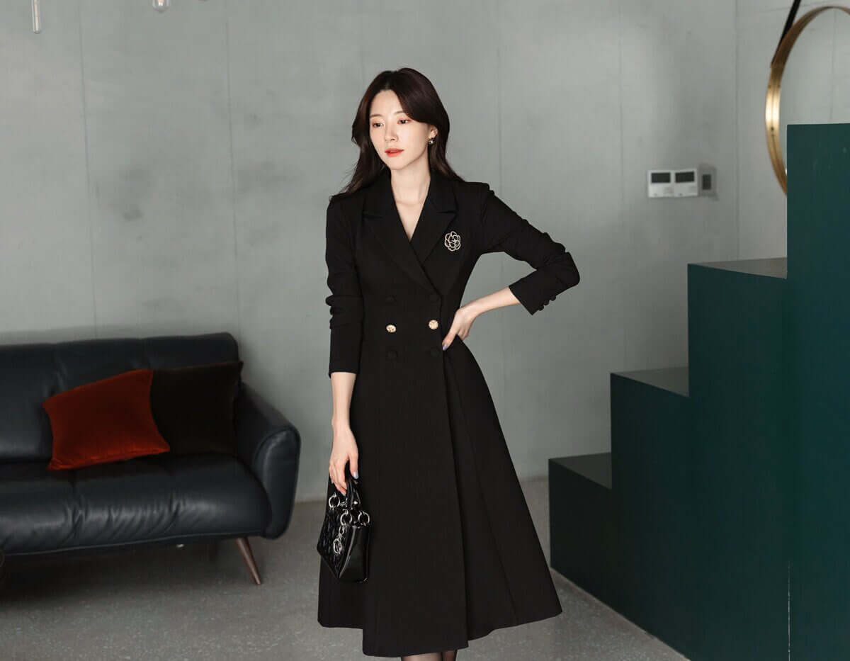 double breasted dress for women Classic Elegant Feminin Double Breasted Dress – STUDIO731