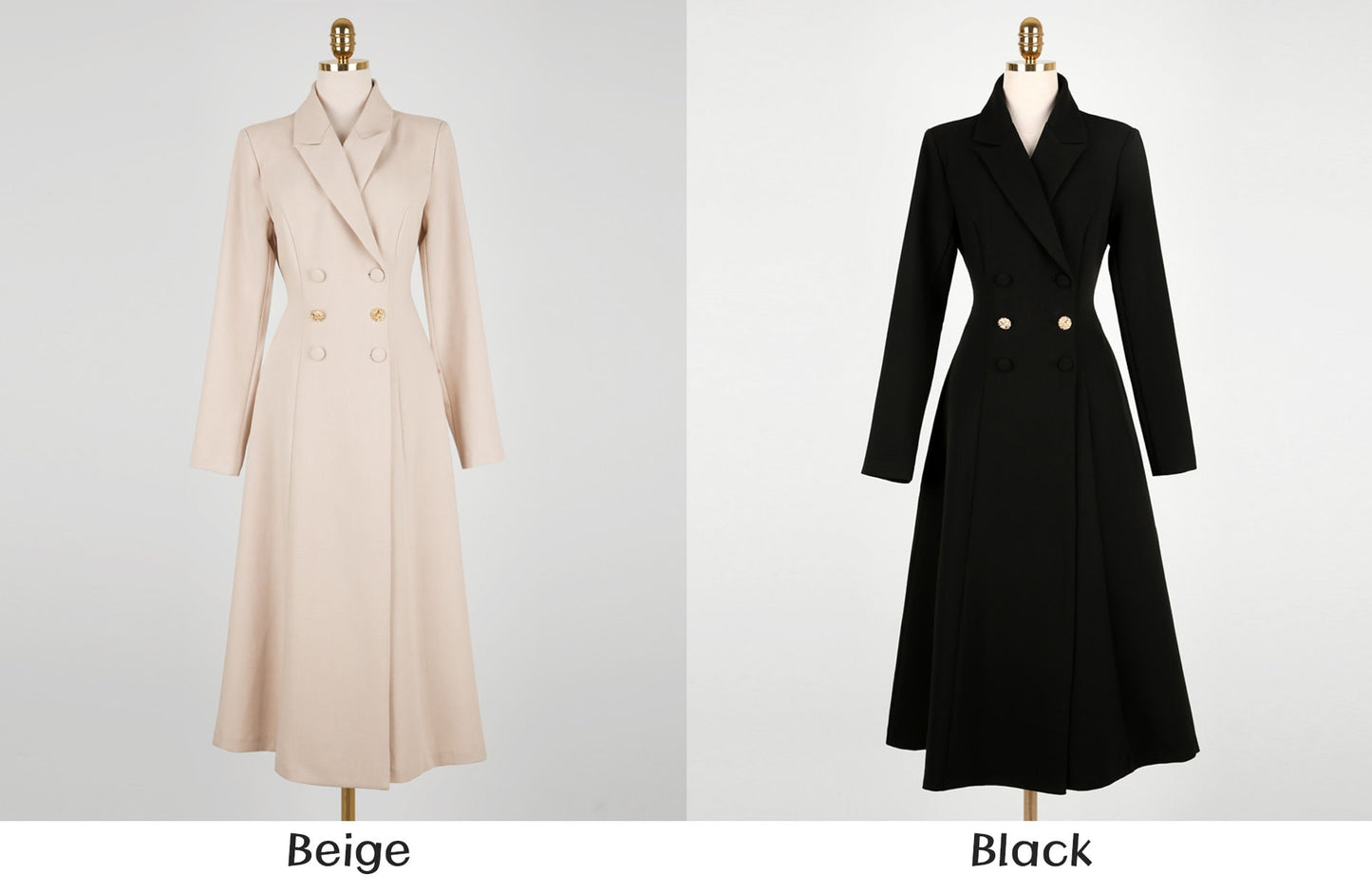 Classic Elegant Feminin Double Breasted Dress / Korean Style Midi Long Dress / Modern Chic Tailored Collar Dress / Jacket Coat Style Dress