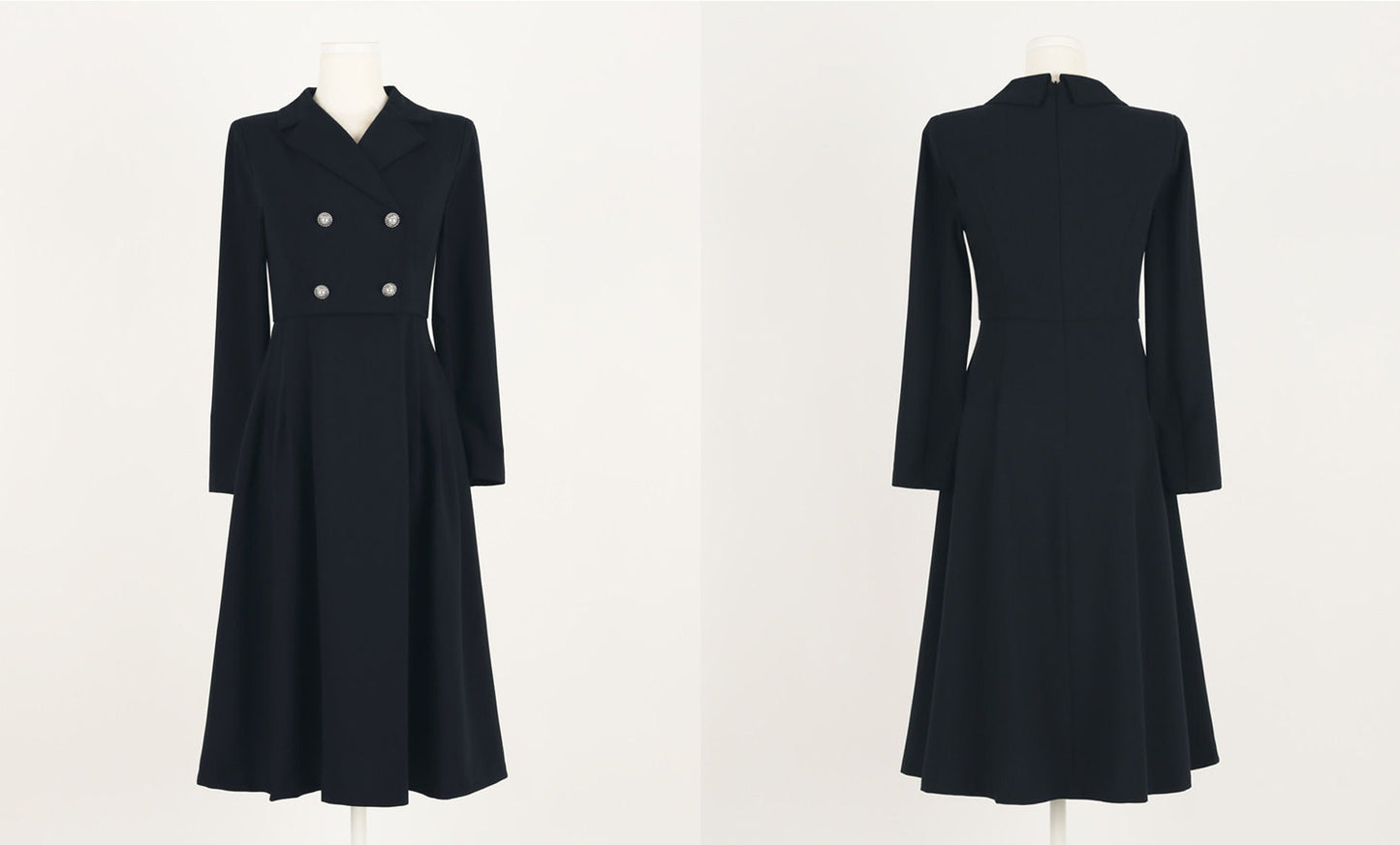 Cropped Jacket Layered Design Flare Dress / Korean Style Women Midi Dress / Elegant Feminin Dress / Basic Style Flare Midi Dress Navy Color