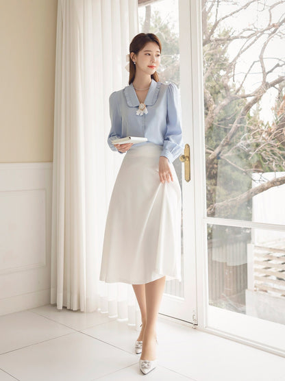 Classic Feminin Flare Skirt / Korean Style Party Dress Skirt / Daily Dressy Midi Skirt / Elegant Simple Flare Skirt