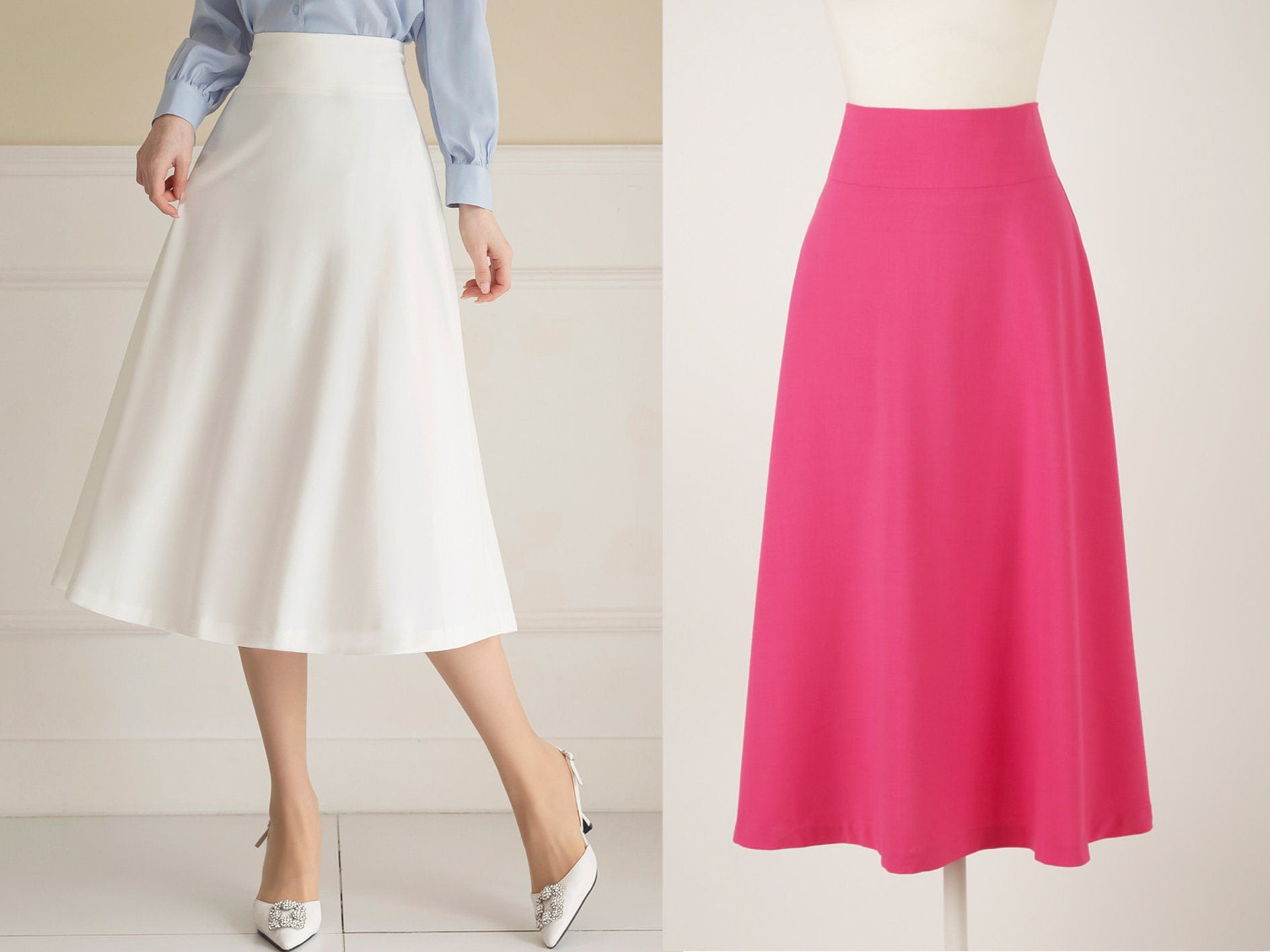 Classic Feminin Flare Skirt / Korean Style Party Dress Skirt / Daily Dressy Midi Skirt / Elegant Simple Flare Skirt