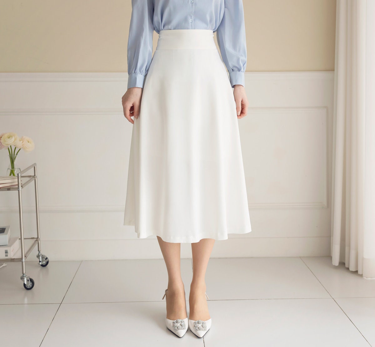 Classic Feminin Flare Skirt / Korean Style Party Dress Skirt / Daily Dressy Midi Skirt / Elegant Simple Flare Skirt