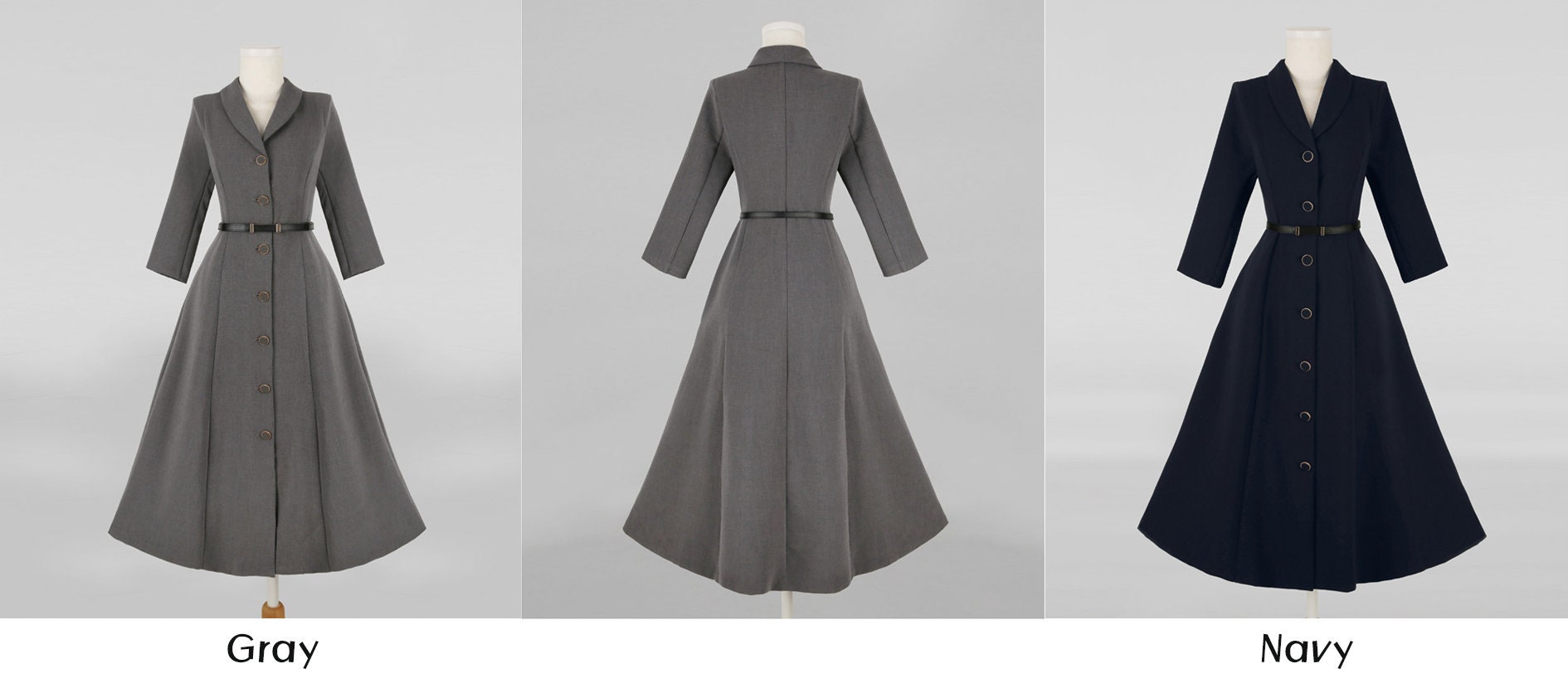 Elegant Feminin Single Button Long Dress with Belt / Korean Style Flare Dress / Modern Chic Midi Dress / Jacket Dress