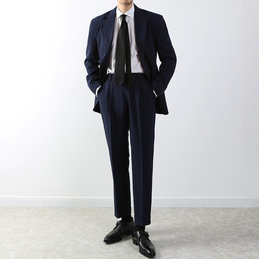 Classic Fit Men's Basic Suit Pants in Navy Color / Dress Pleat Trousers