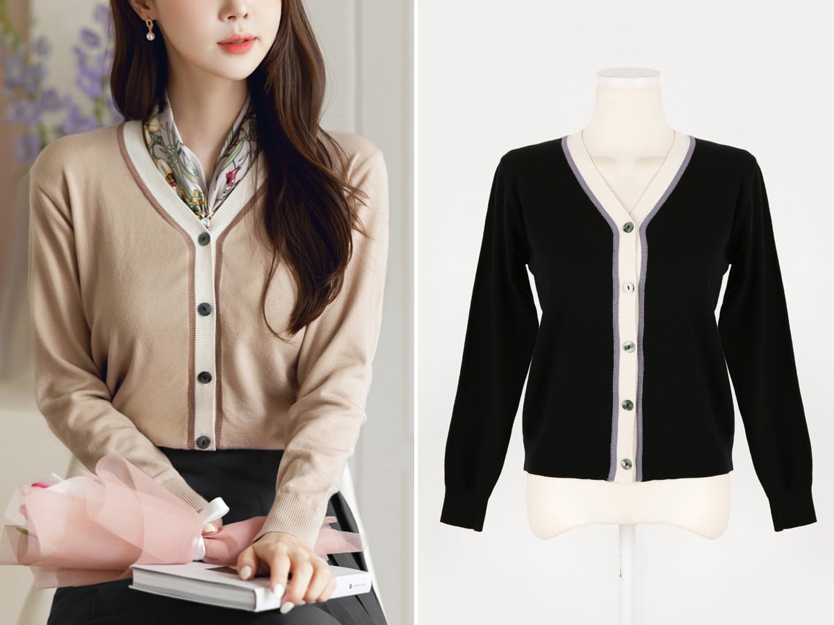 V Neck Long Sleeve Top Cardigan / Korean Style Women Clothes / Office Look Top / Everyday Soft Knit Top