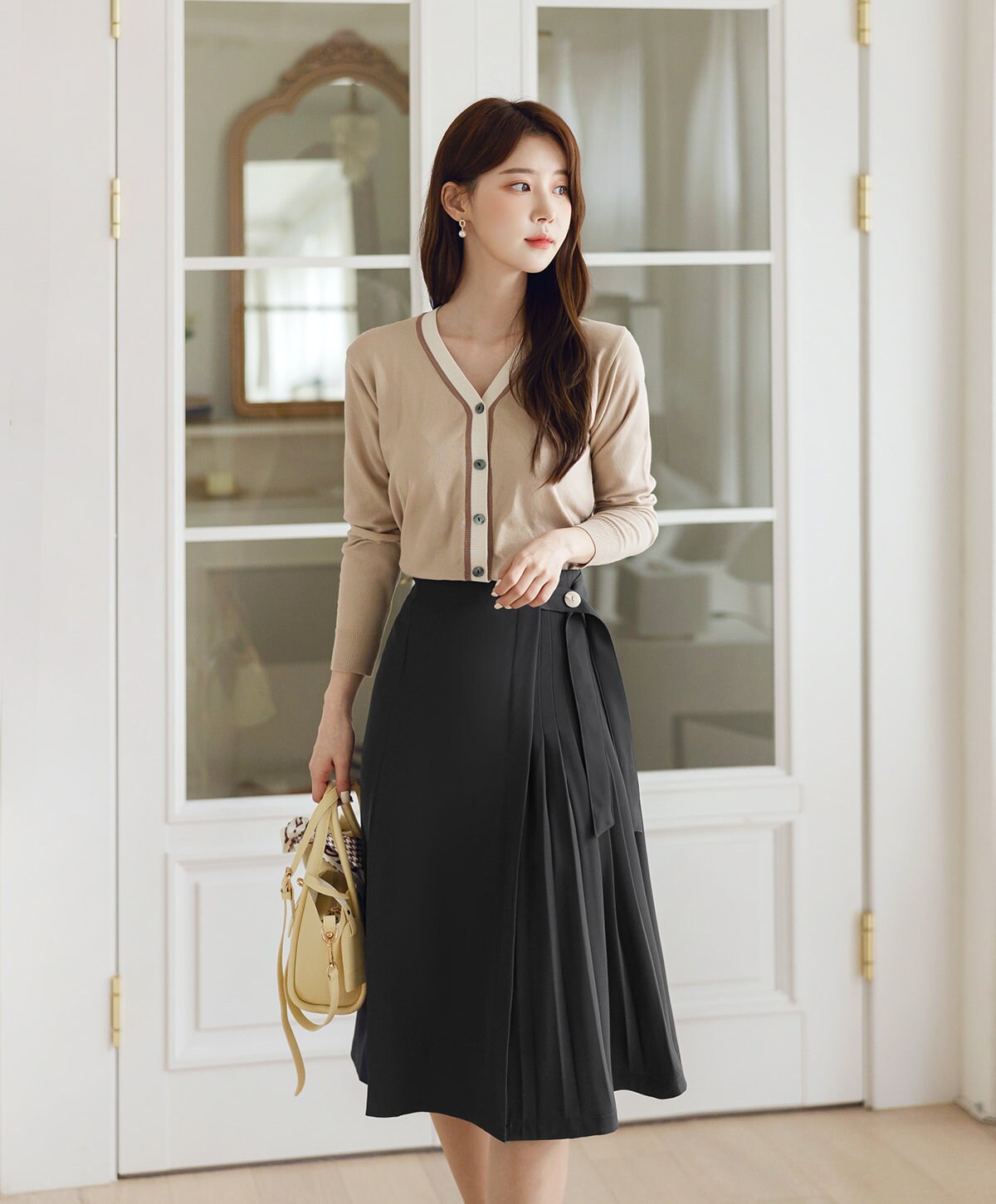 V Neck Long Sleeve Top Cardigan / Korean Style Women Clothes / Office Look Top / Everyday Soft Knit Top