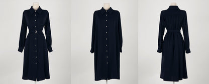 Elegant Feminin Long Sleeve Shirtdress with Belt / Korean Style Pearl Button Midi Flare Dress / Spring Fall Midi Dress