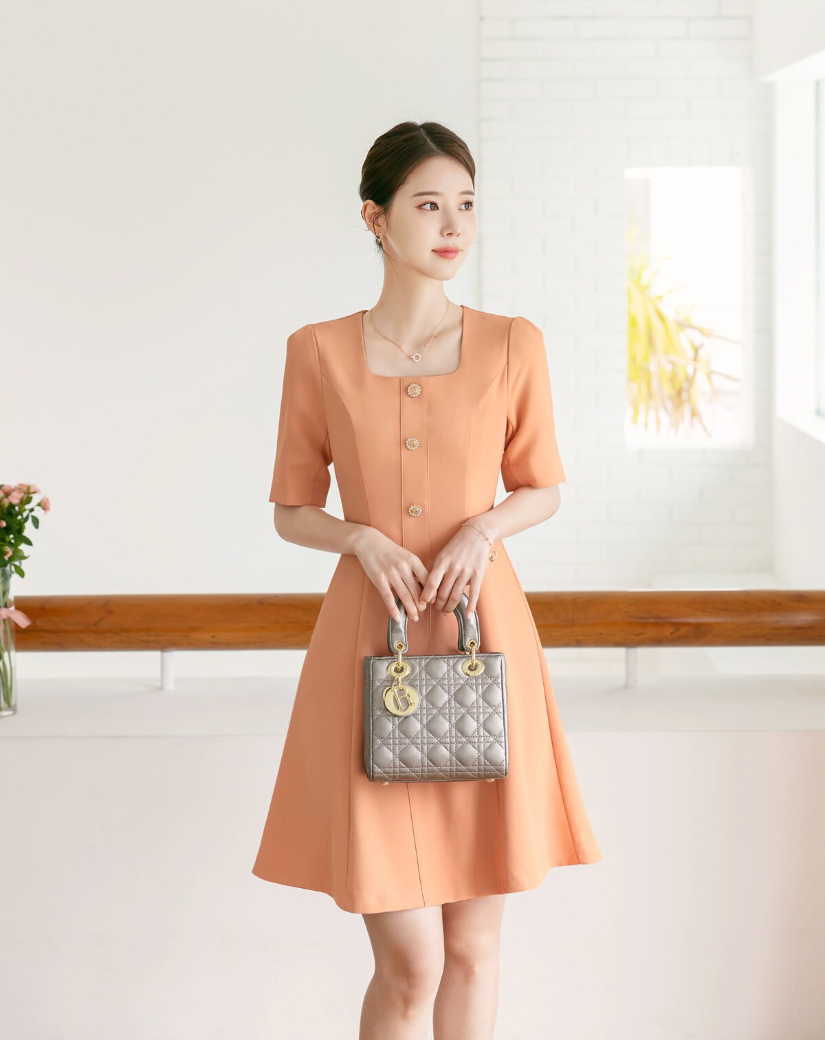 Elegant Feminine Square Neck A-line Dress / Korean Style Mini Dress for Women / Classic Style Elegant Dress