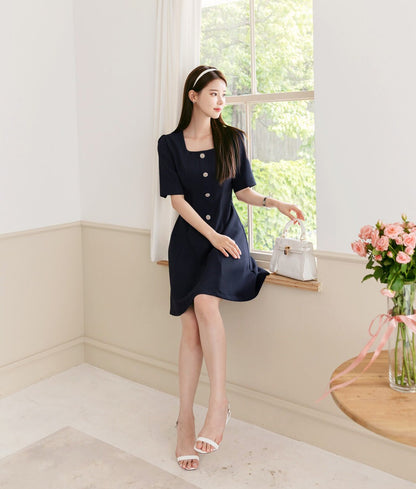 Elegant Feminine Square Neck A-line Dress / Korean Style Mini Dress for Women / Classic Style Elegant Dress